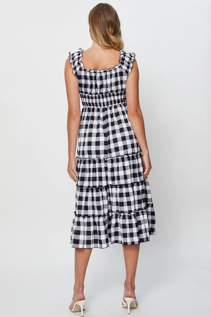 Check A Line Dress Sleeveless Midi