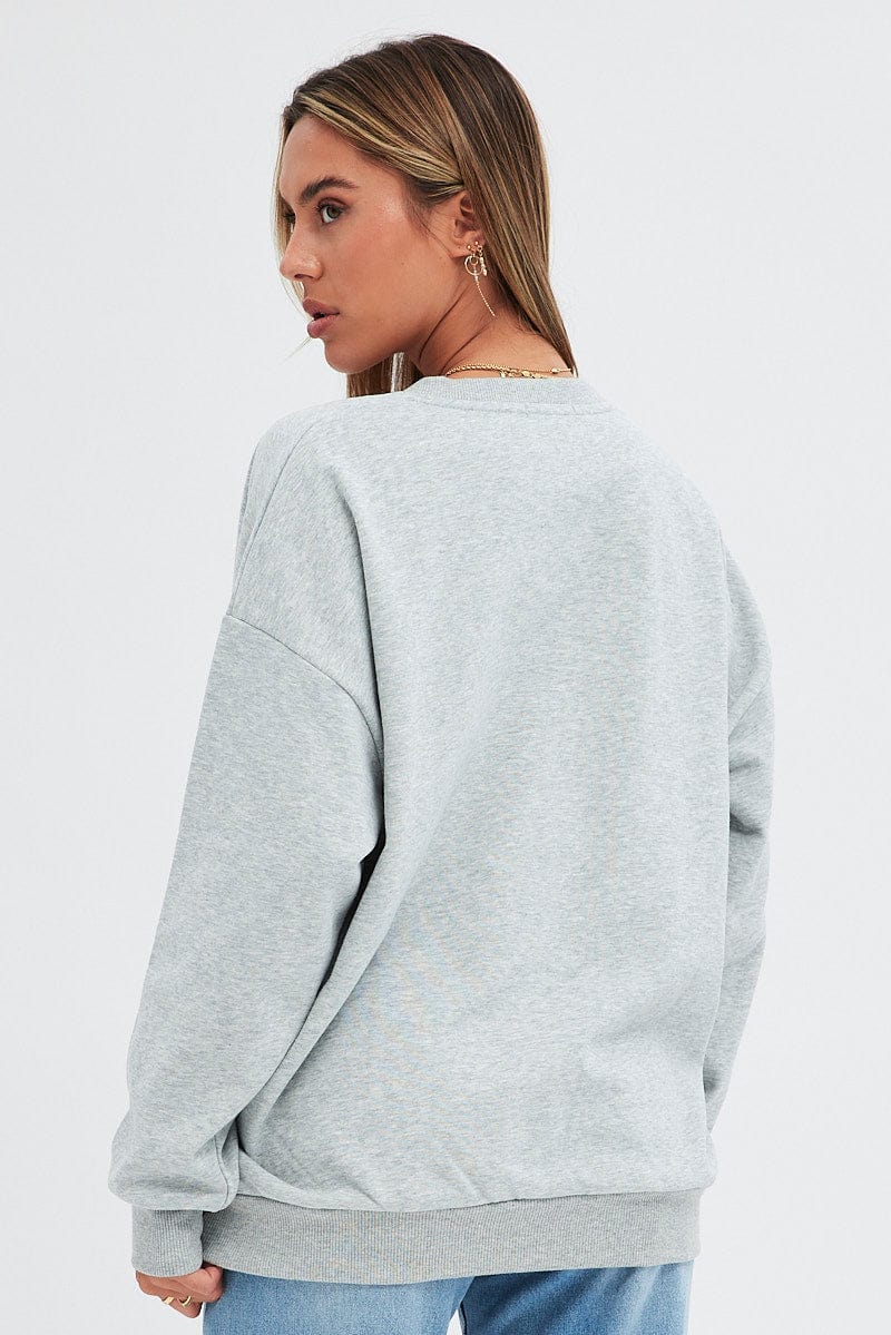 Grey Sweat Shirt Long Sleeve V-Neck Oversized Indiana