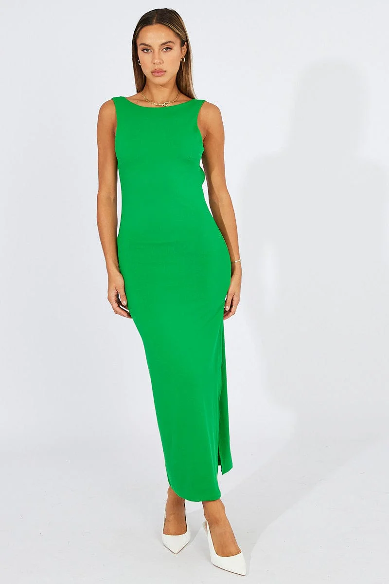 Green Supersoft Bodycon Dress Open Back