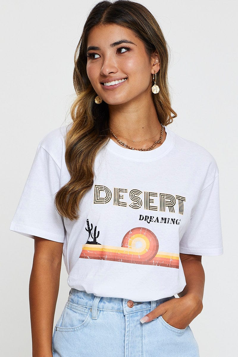 White Graphic T Shirt Short Sleeve