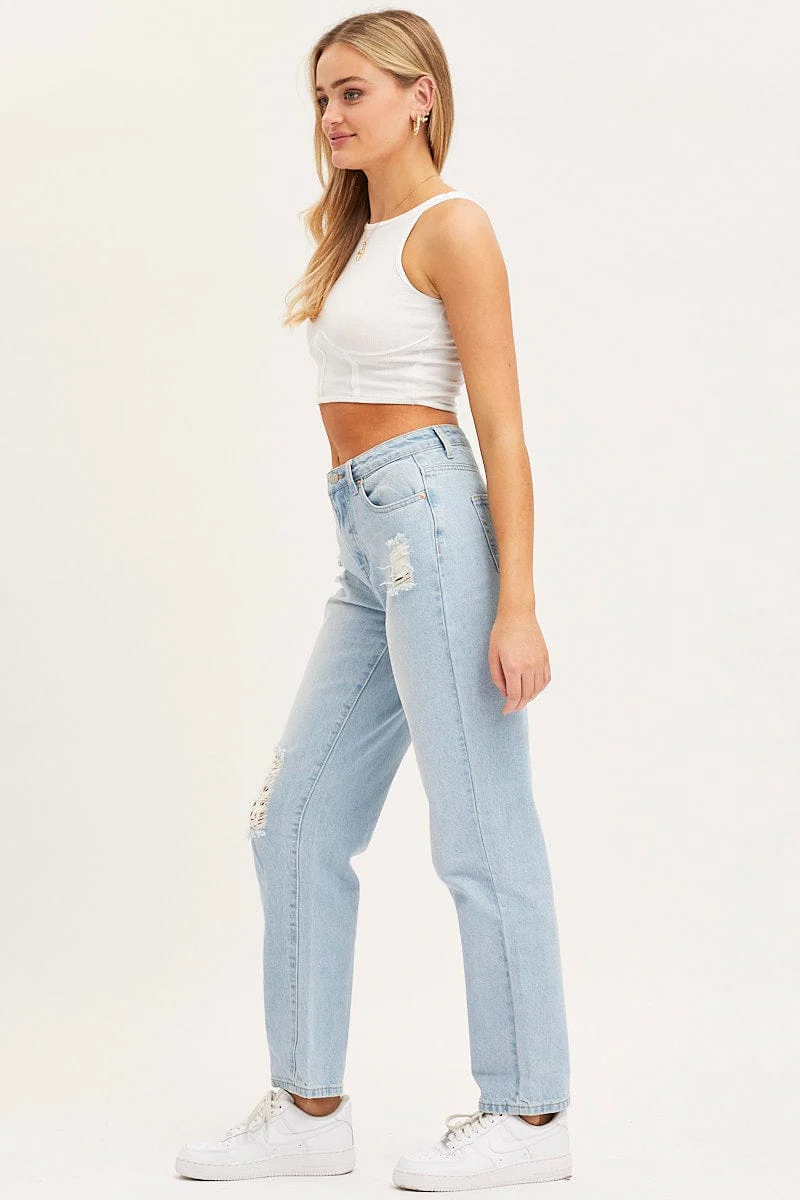Blue Boyfriend Denim Jeans Mid Rise