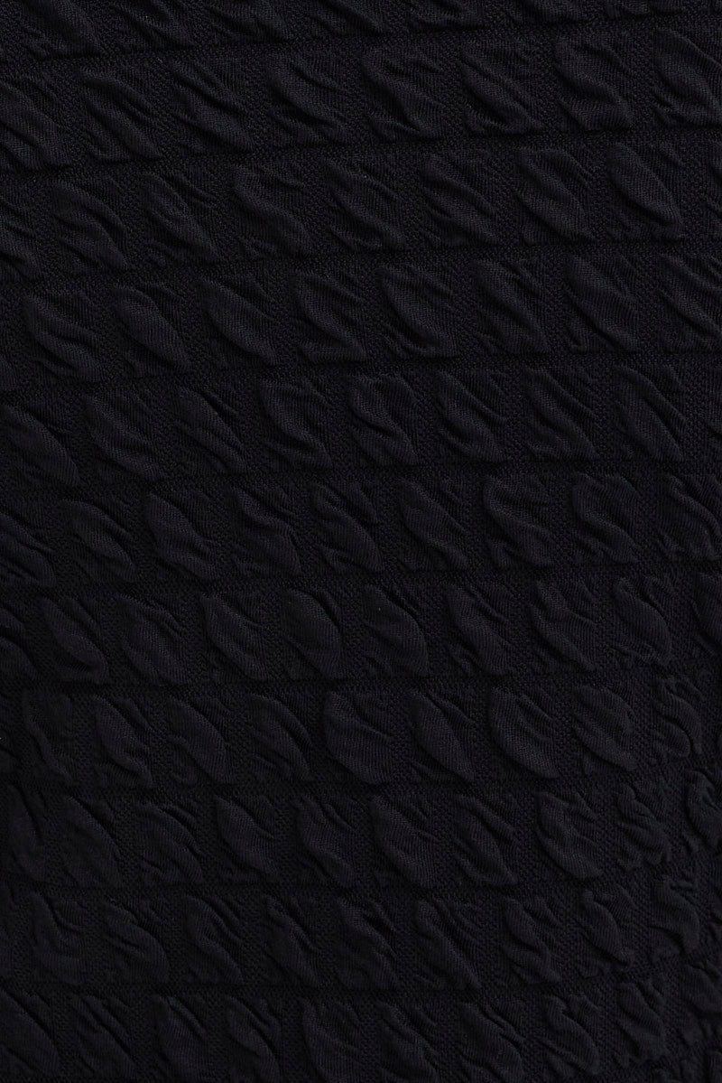 Black Top Crop Texture Long Sleeve Tie Front