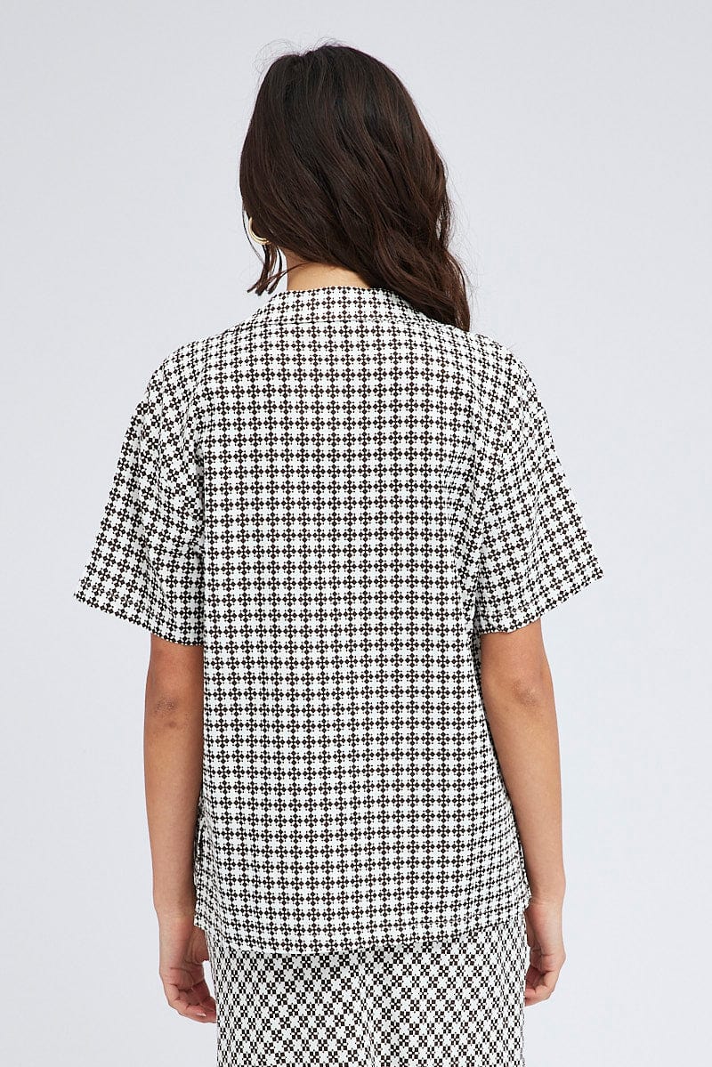 Brown Geo Shirt Short Sleeve Collared Neck