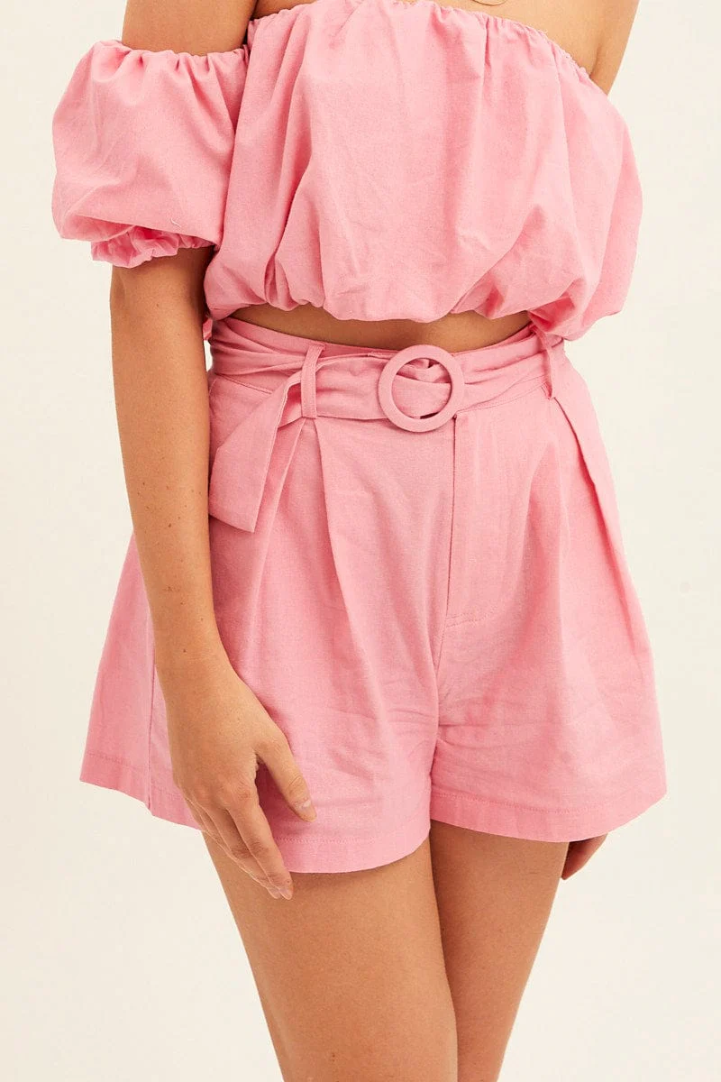 Pink Belted Short Pleat Front Detail