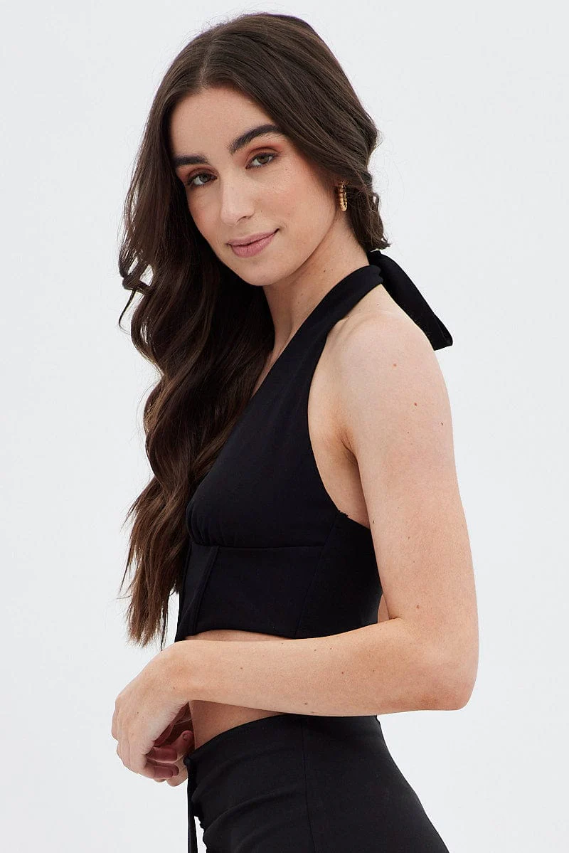 Black Halter Top Back Zip