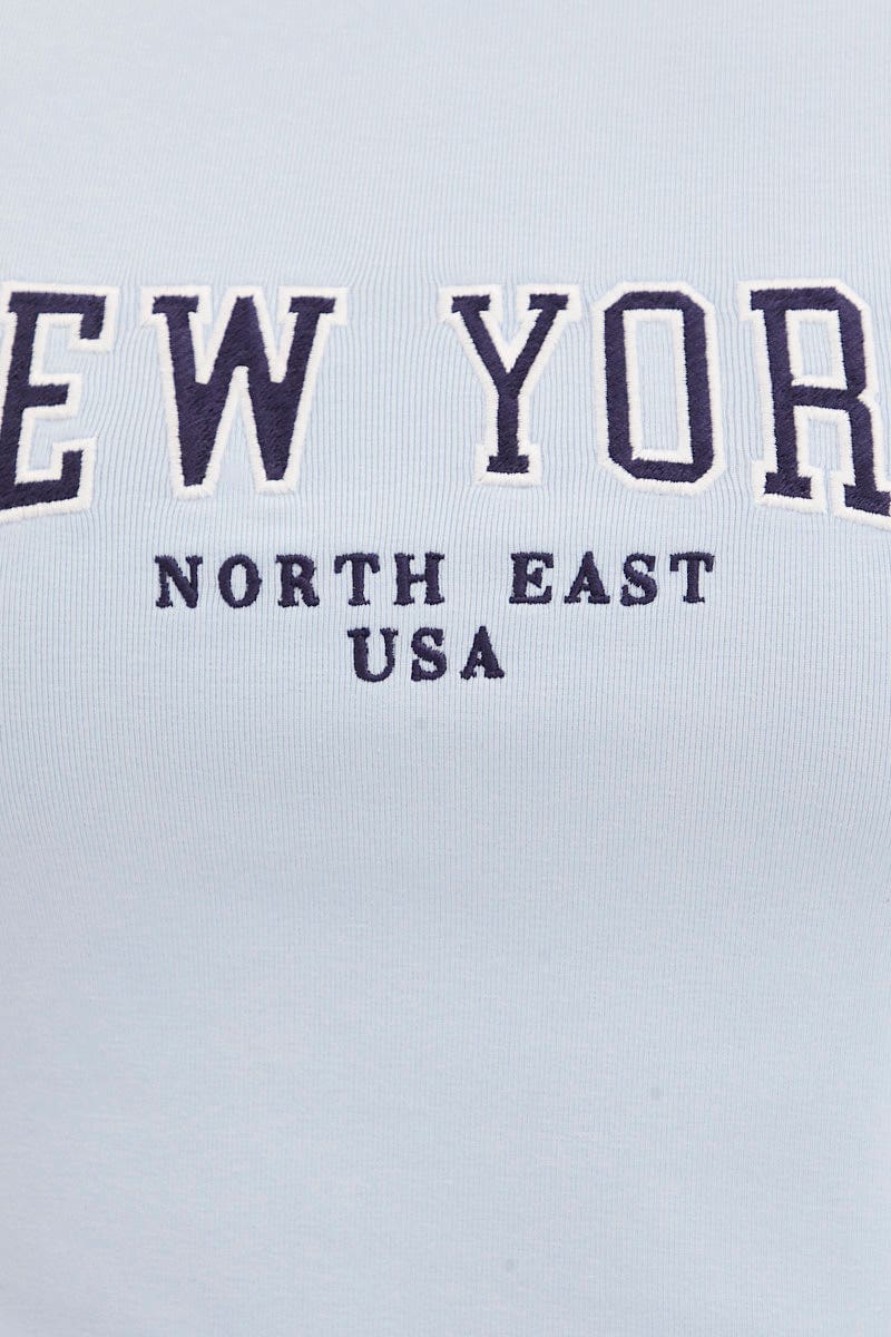 Blue Baby Tee Short Sleeve Crop Round Neck