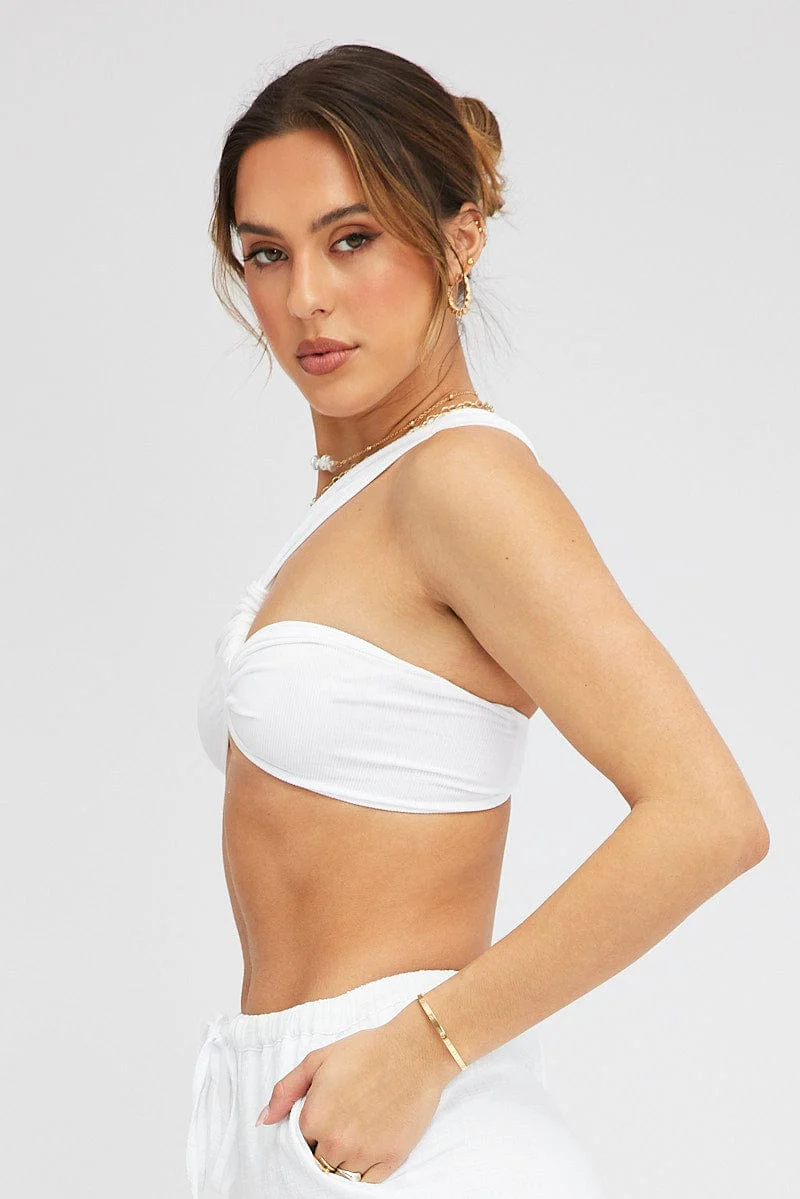 White Bralette Twist One Shoulder Seamless