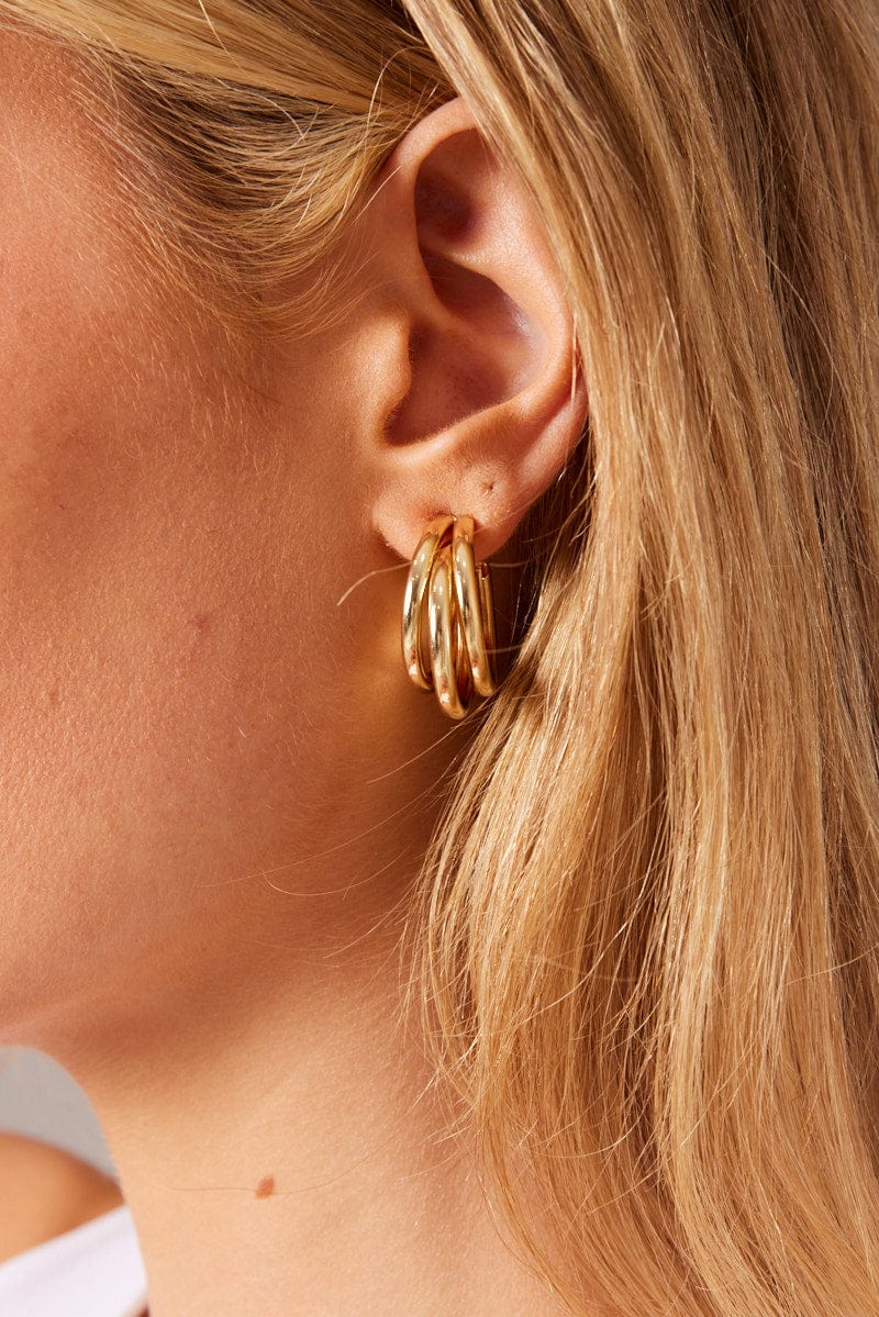 Gold Triple Loop Hoop Earrings