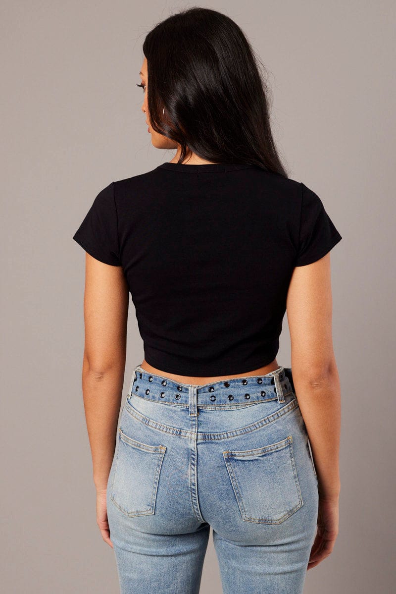 Black Graphic Tee Crop Short Sleeve