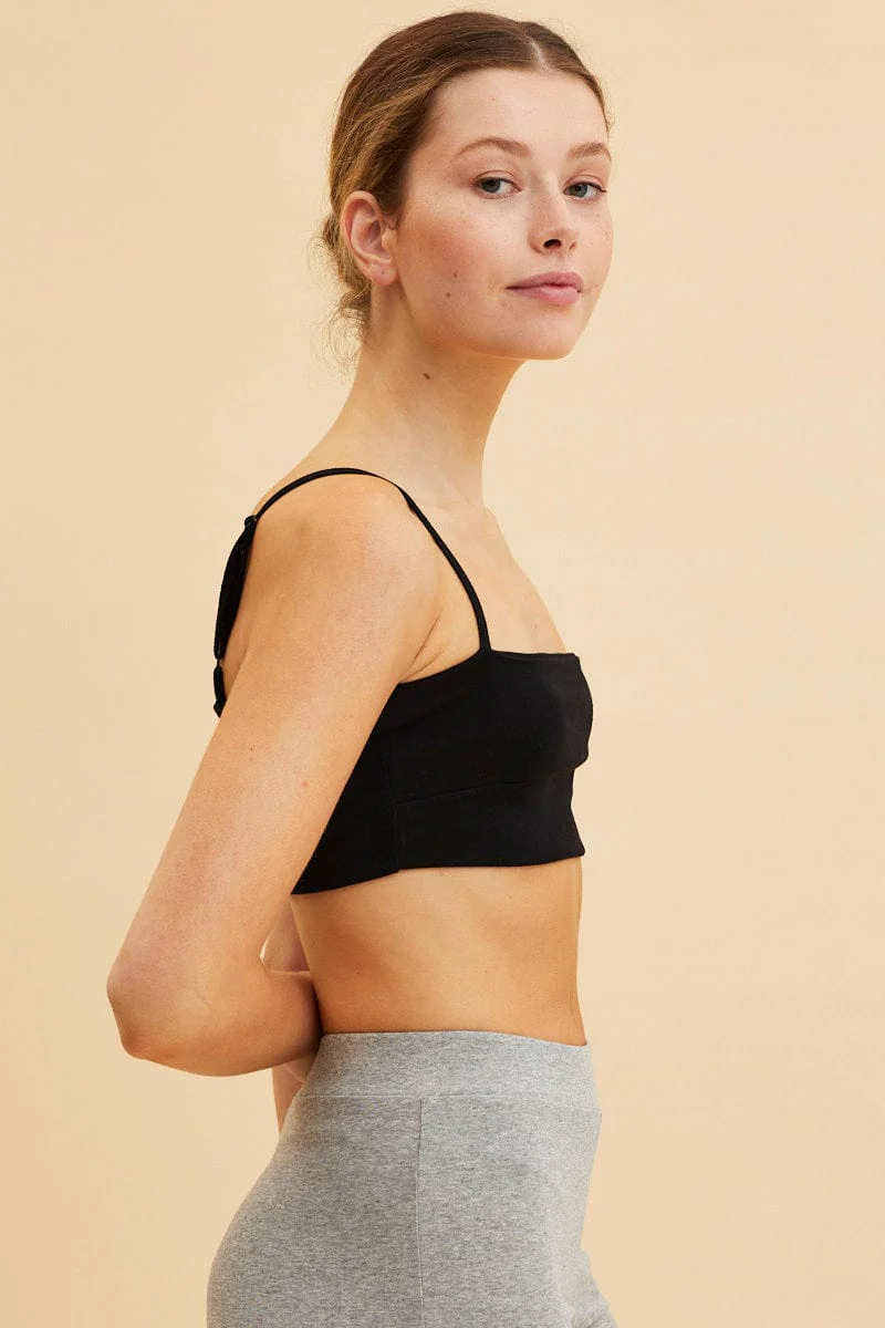 Black Bandeau Singlet Top Cotton Stretch