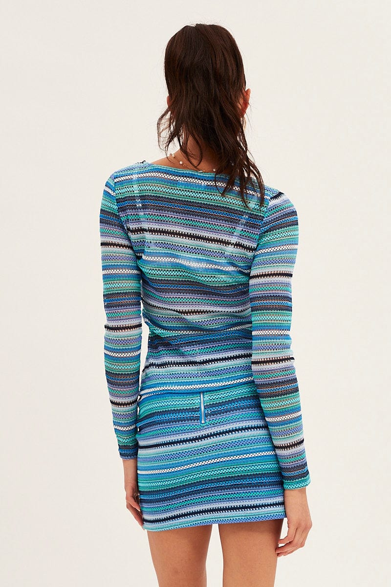 Multi Colour Tie Bolero Long Sleeve Top Crochet