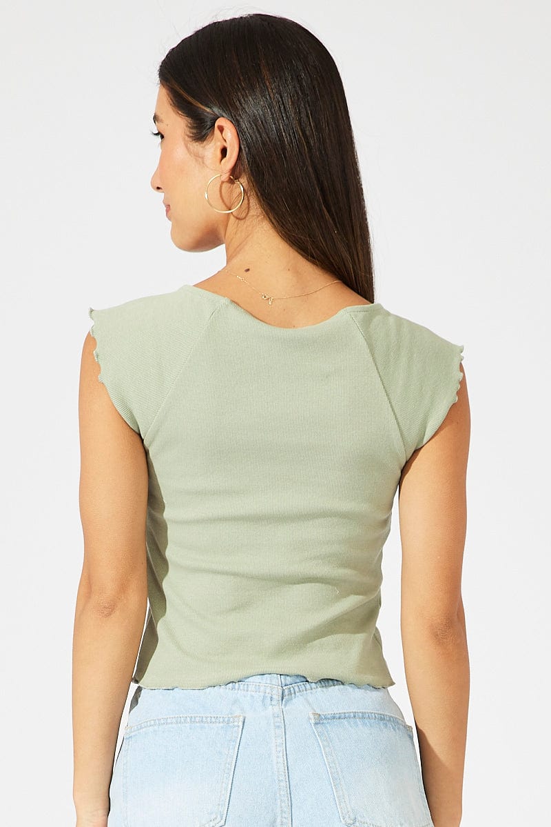 Green Top Split Front Short Sleeve