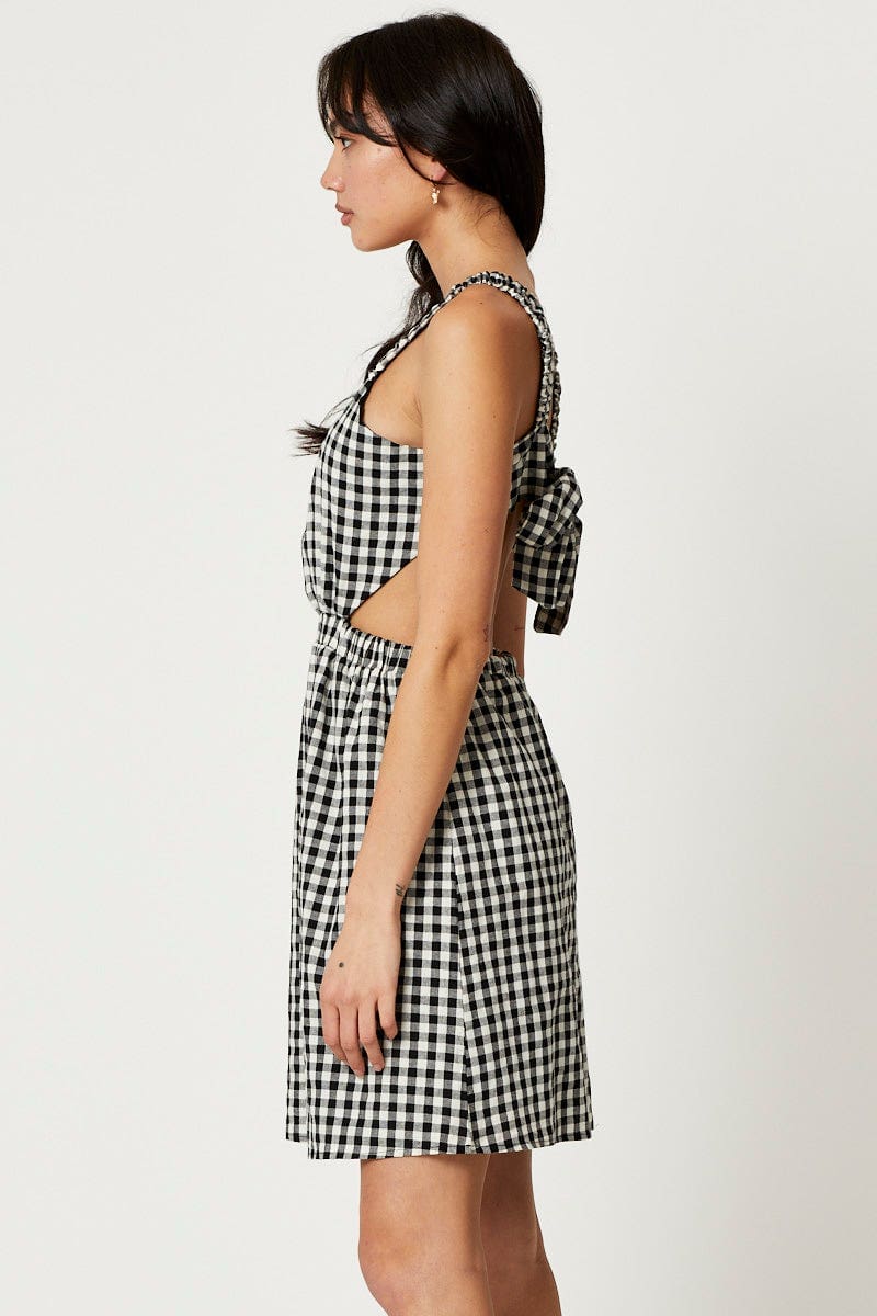 Check Mini Dress Sleeveless Evening
