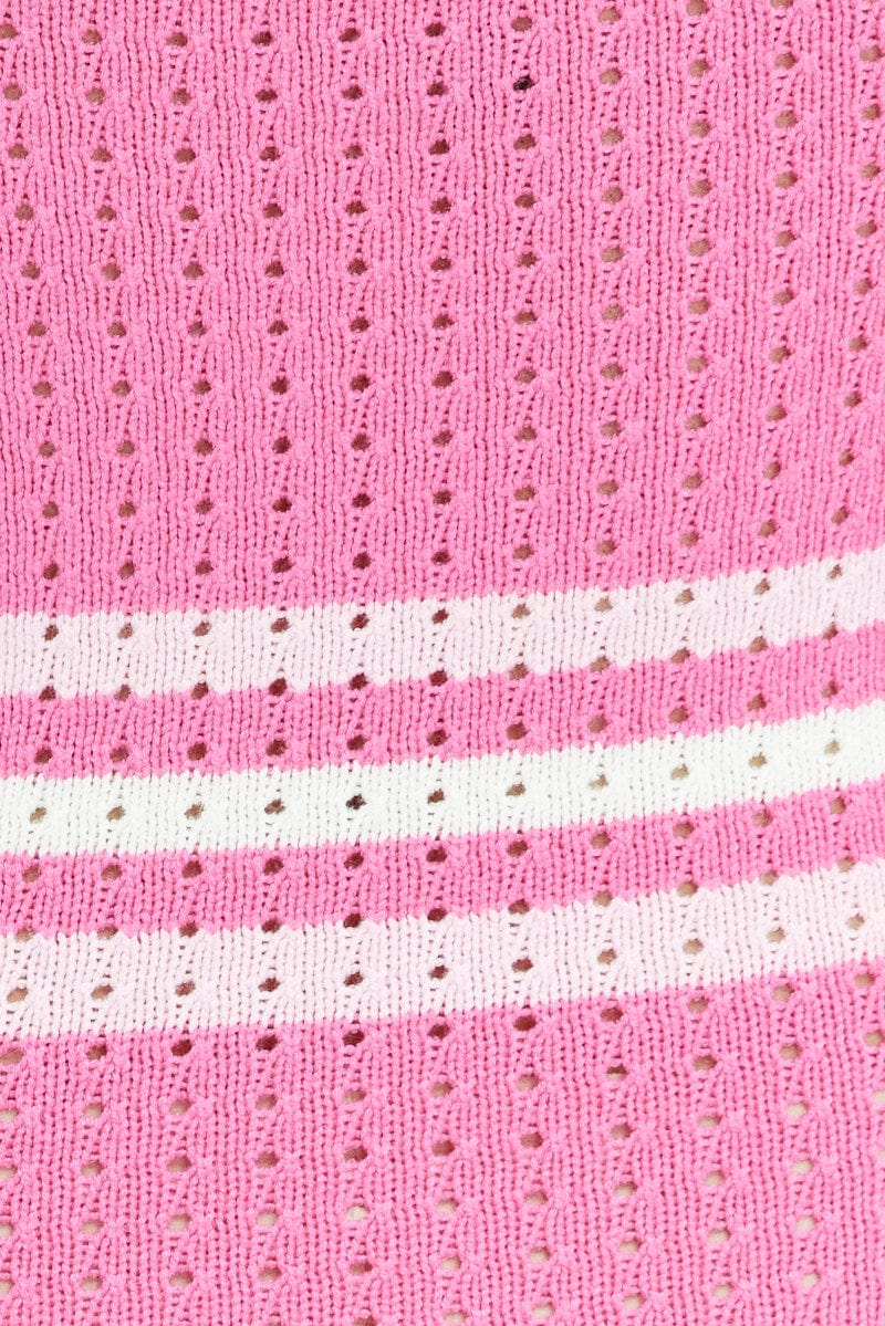 Pink Stripe Knit Dress Sleeveless Midi