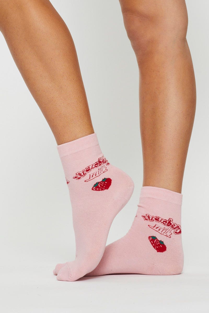 Print Strawberry Milk Print Socks