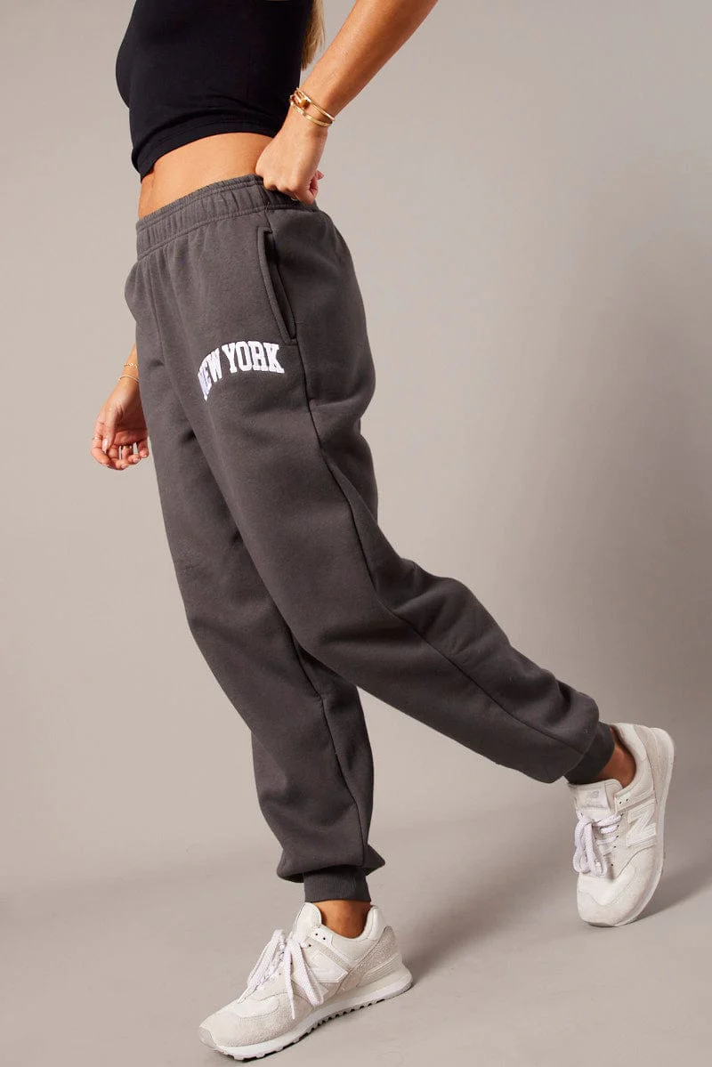 Grey Track Pants High Rise