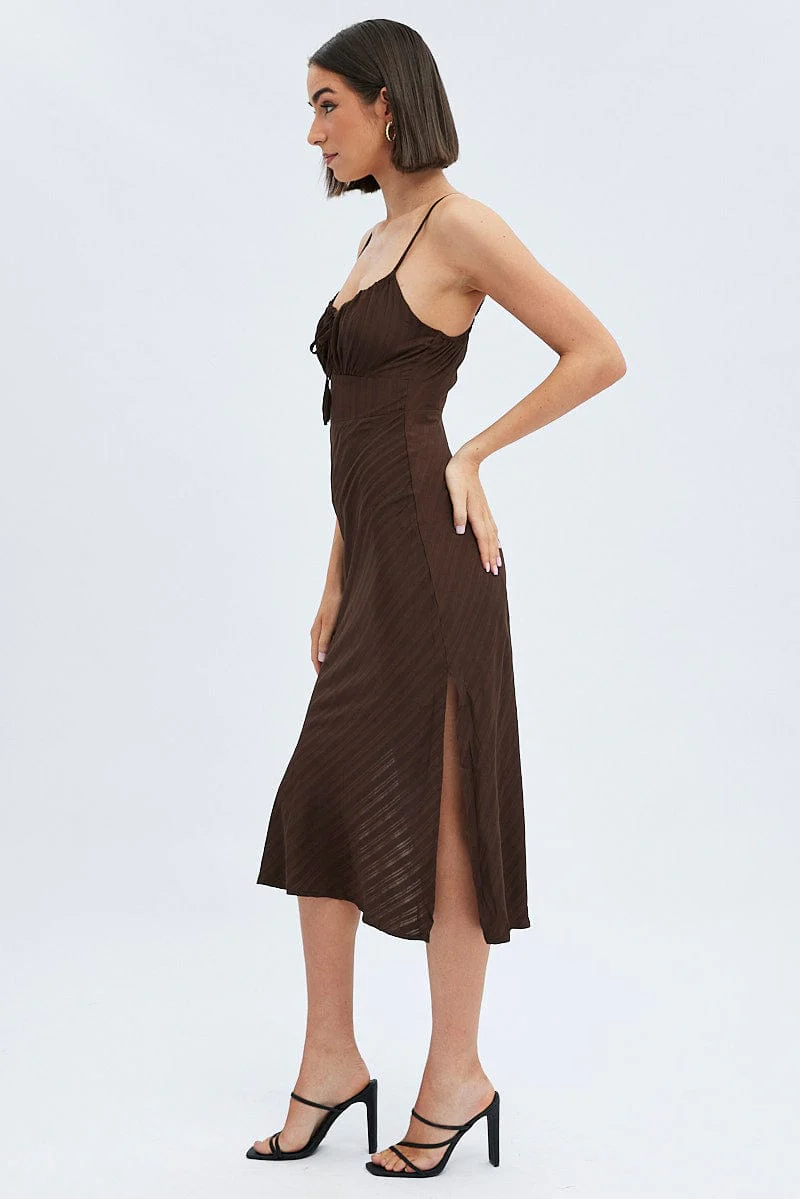Brown Maxi Dress Sleeveless Ruched Bust Self Check