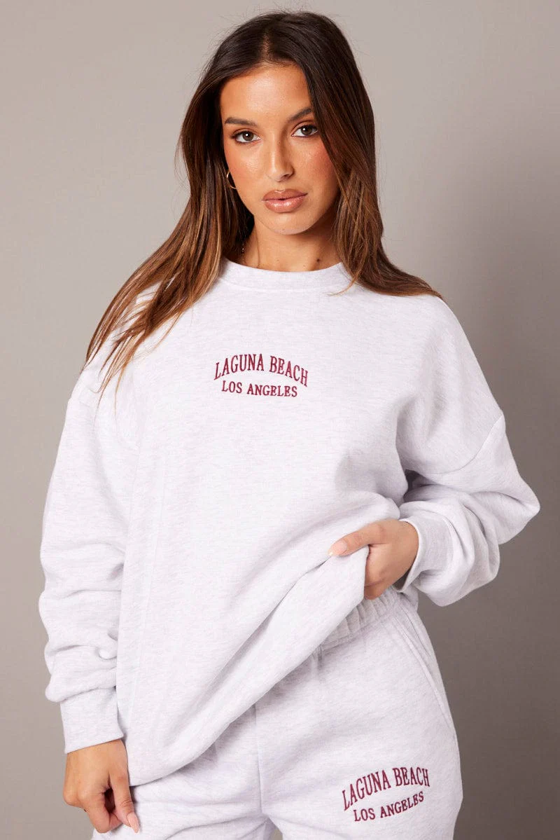 Grey Graphic Sweater Long Sleeve