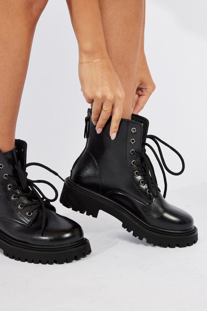 Black Lace Up Ankle Boots