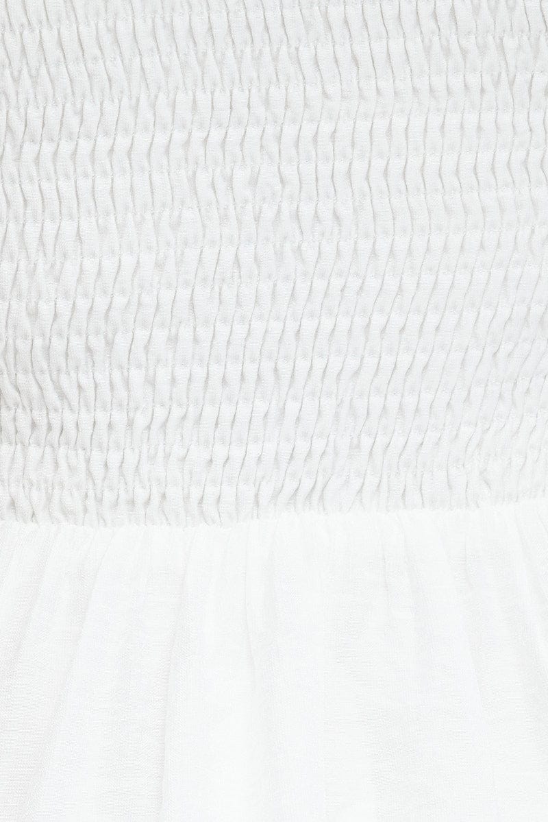 White Fit And Flare Dress Shirred Bust Mini