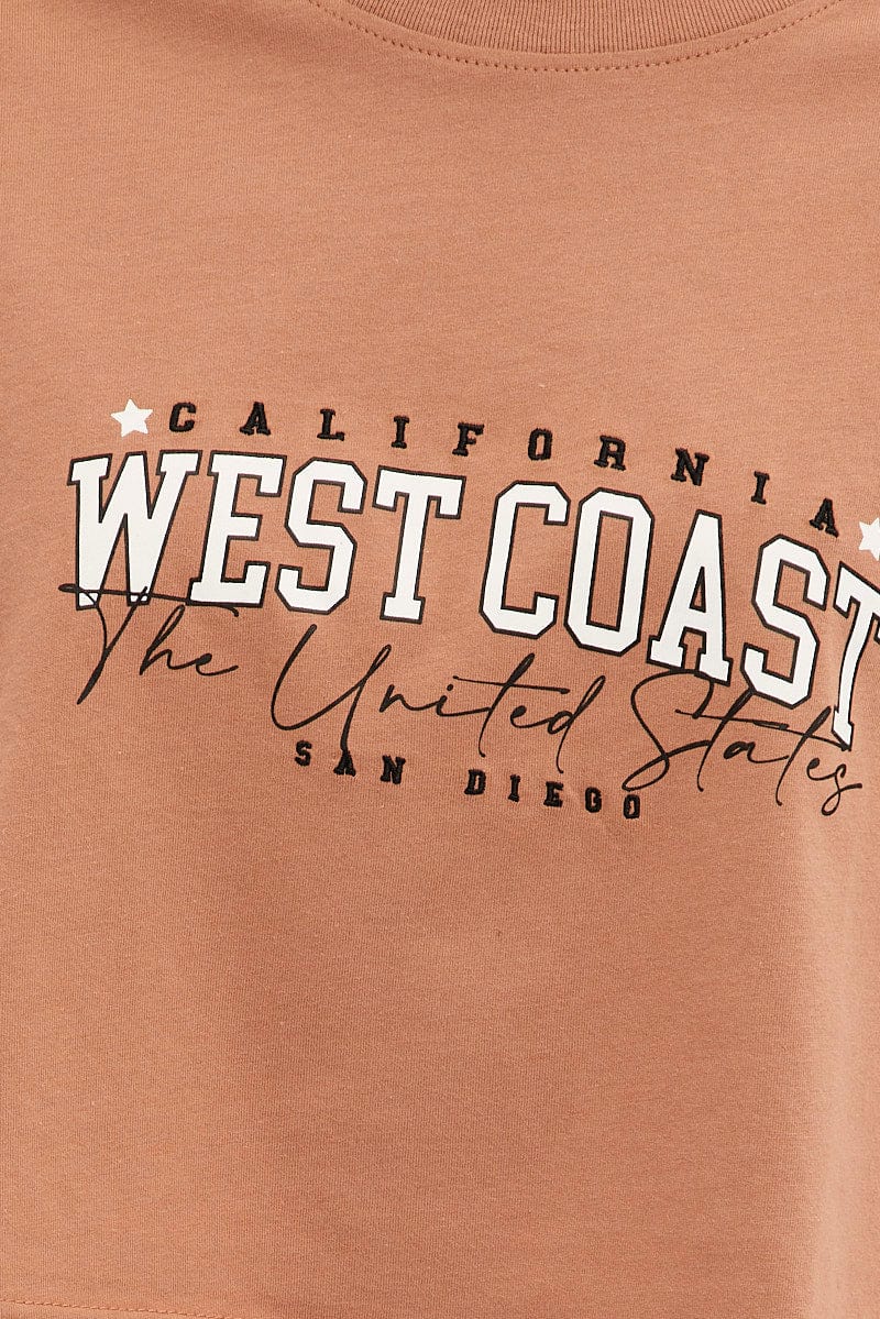 Brown San Diego Crew Short Sleeve Graphic Crop T-Shirt