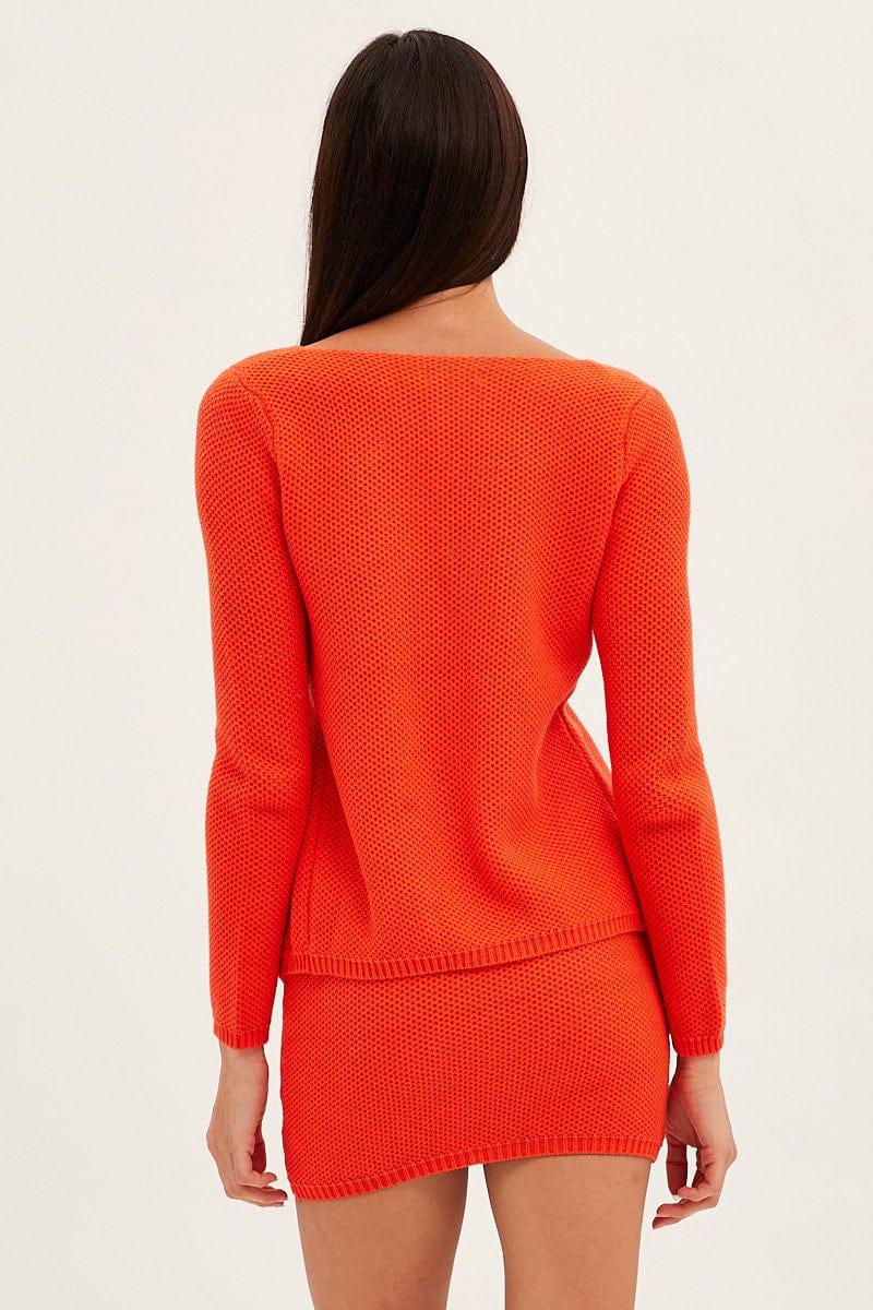 Orange Mini Skirt Crochet Cotton Blend