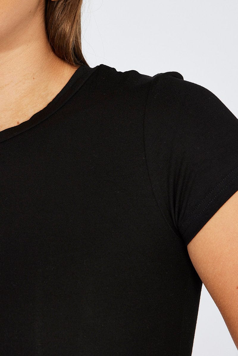 Black Modal T Shirt Short Sleeve Crew Neck