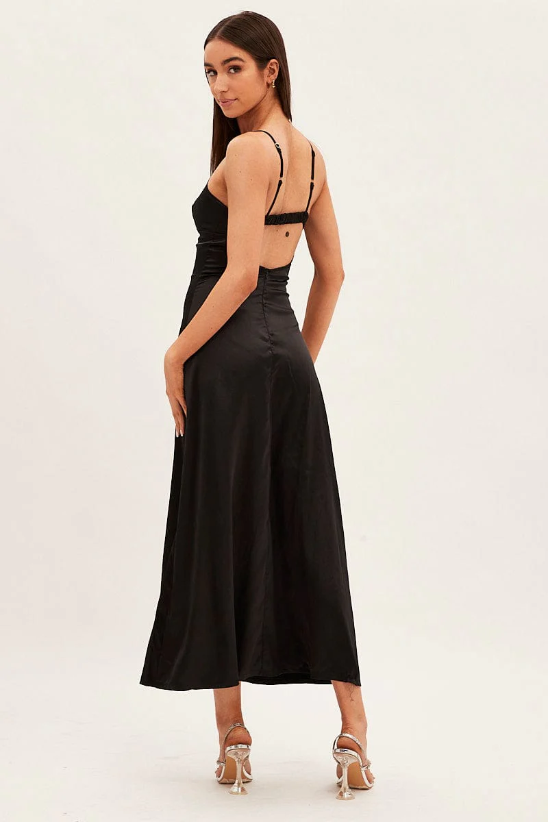 Black Satin Straight Maxi Dress