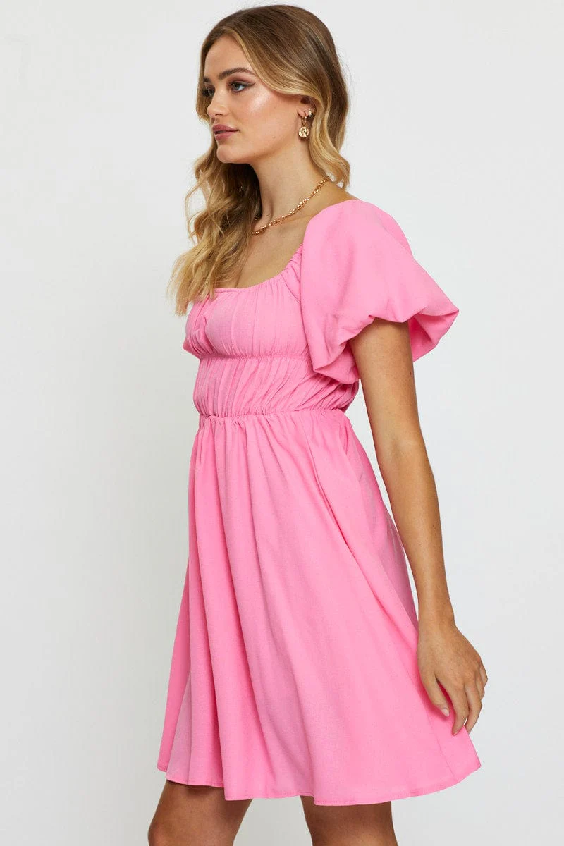 Pink Mini Dress Short Sleeve