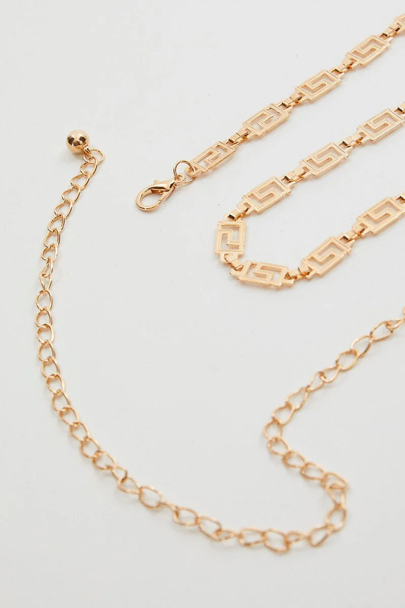 Gold Geometric Square Chain Waist Belt