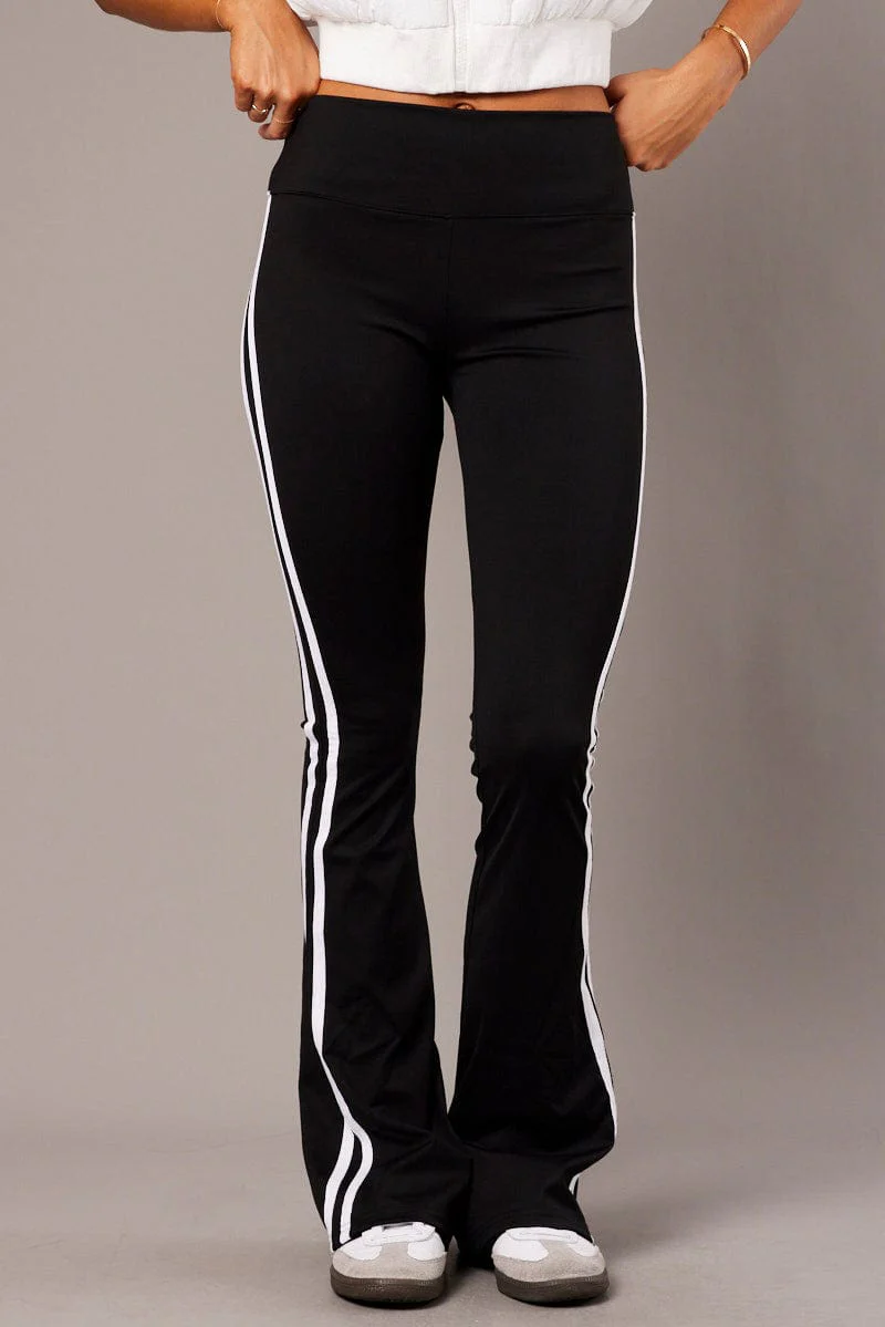 Black Flare Yoga Pants Side Stripe