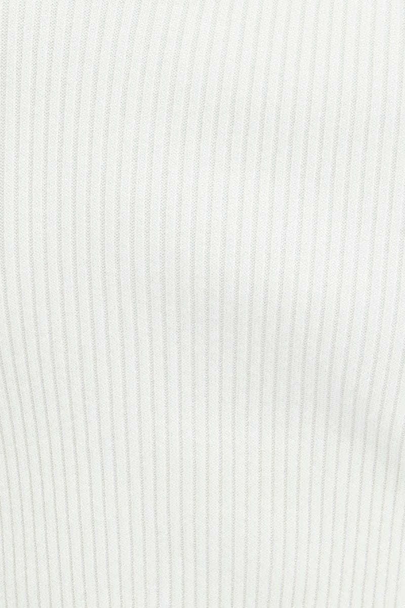 White Knit Top Long Sleeve Front Knot Detail Crop