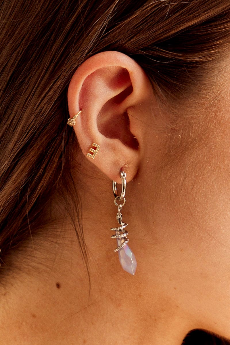 Silver Purple Stone Drop Earrings