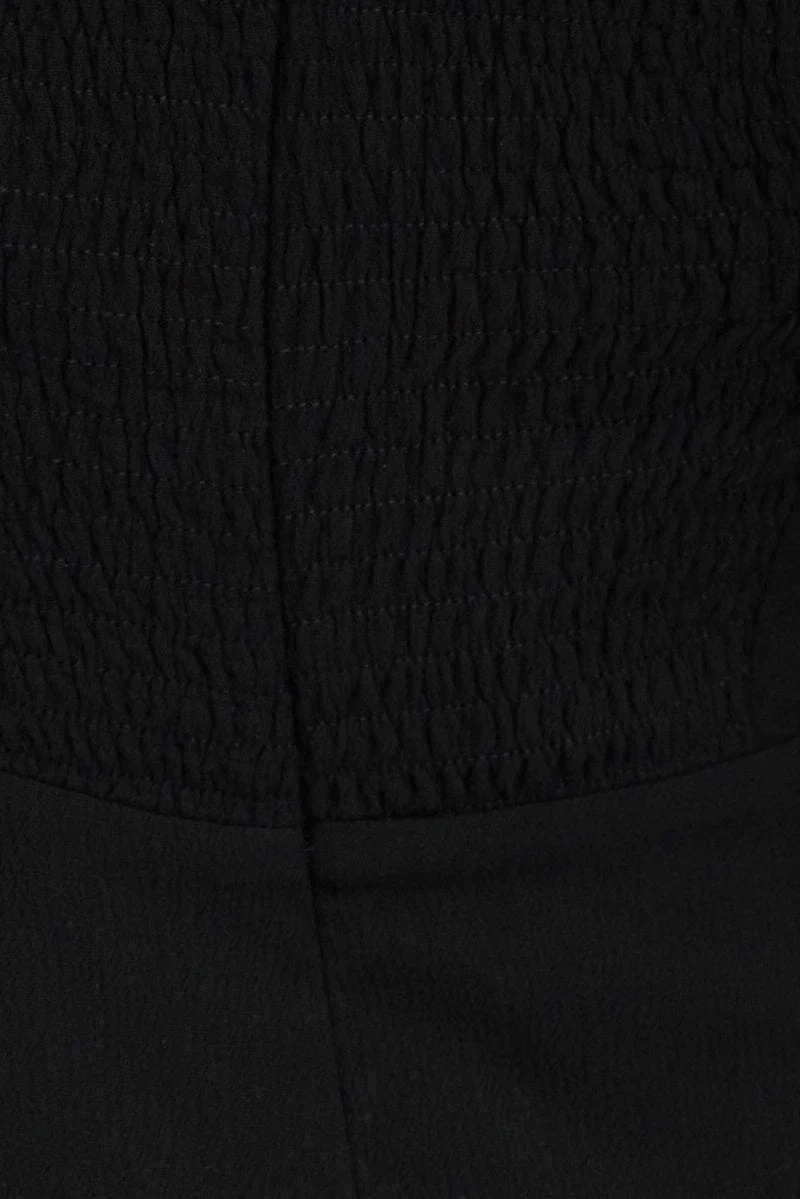 Black Mini Dress Ruched Bust Long Sleeve