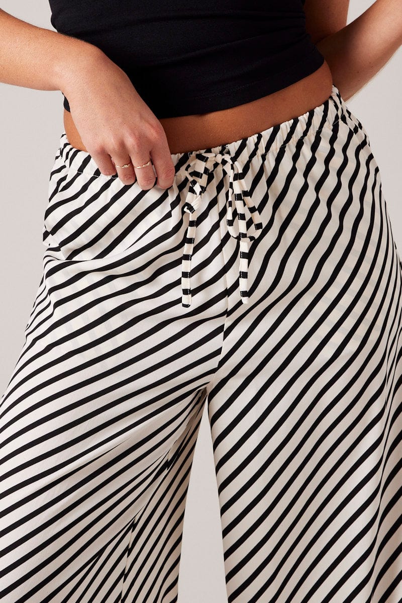 White Stripe Wide Leg Pants High Rise
