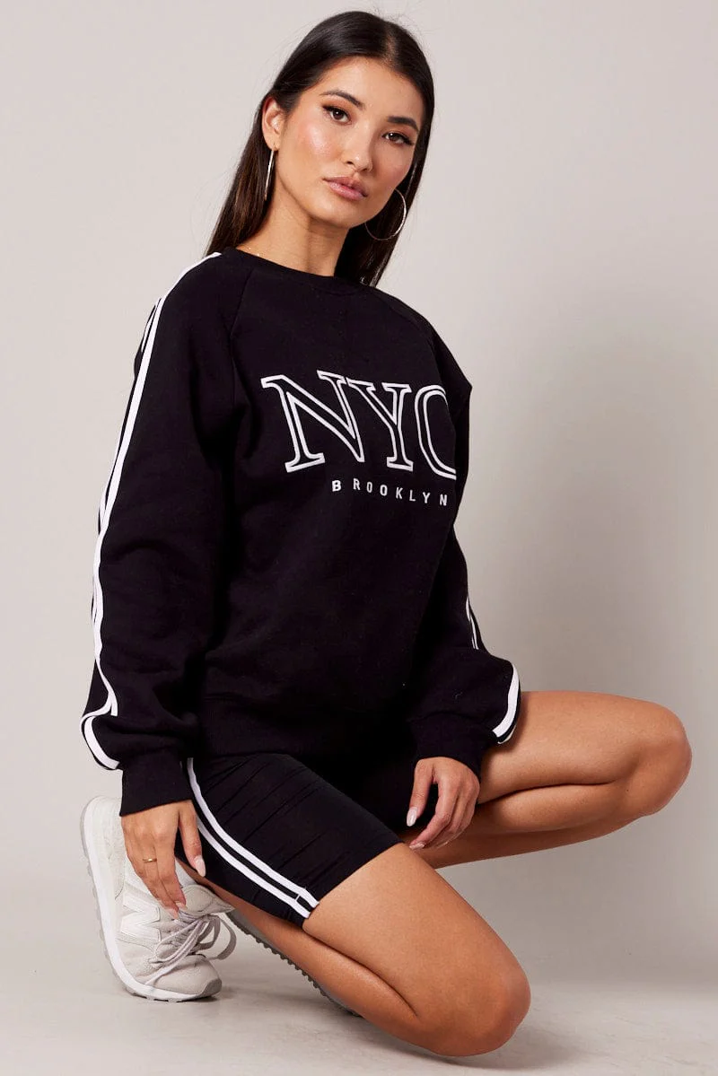 Black Graphic Sweater Long Sleeve