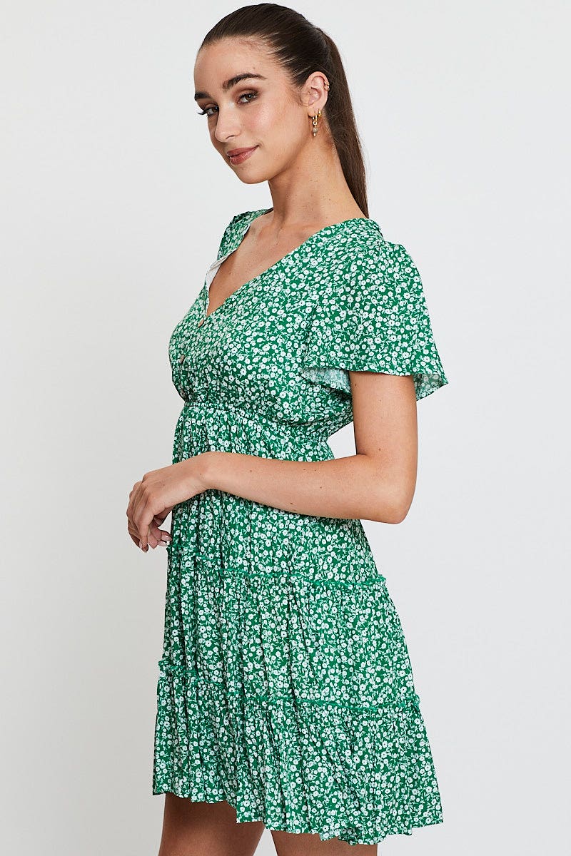 Print Skater Dress Short Sleeve Mini