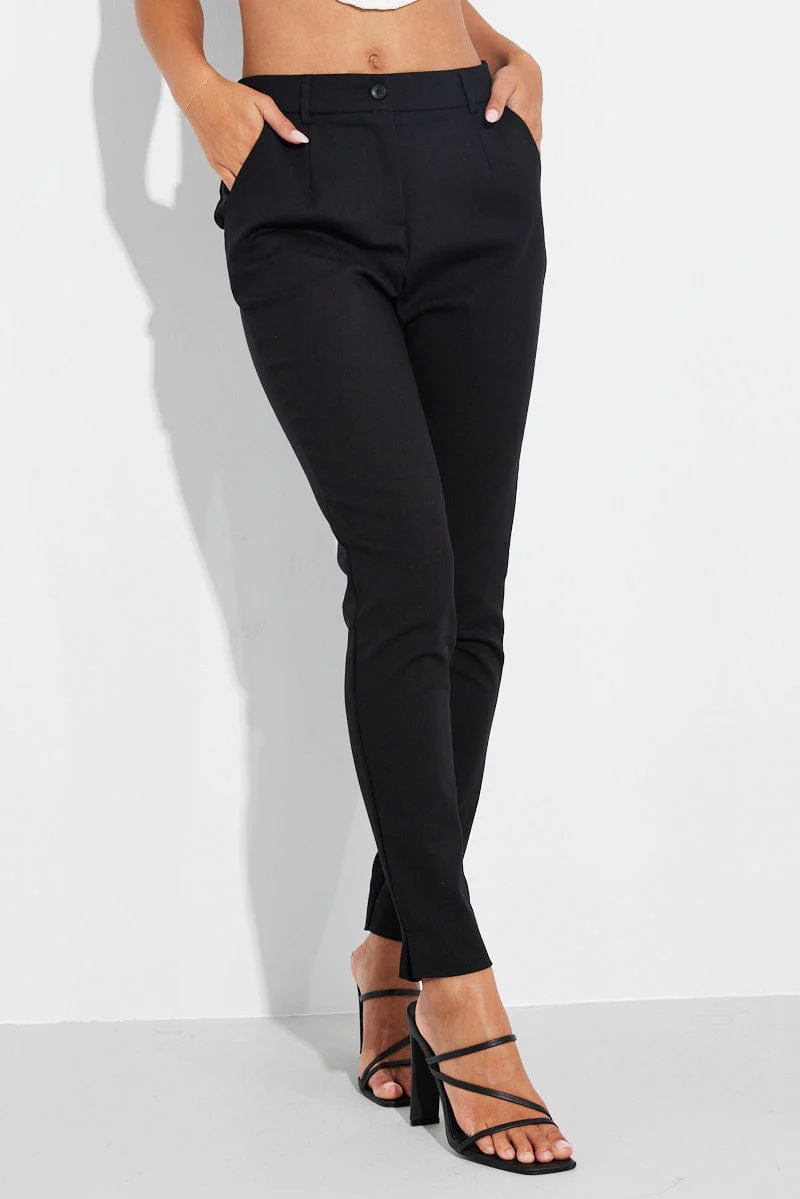 Black Slim Pants Mid Rise Workwear
