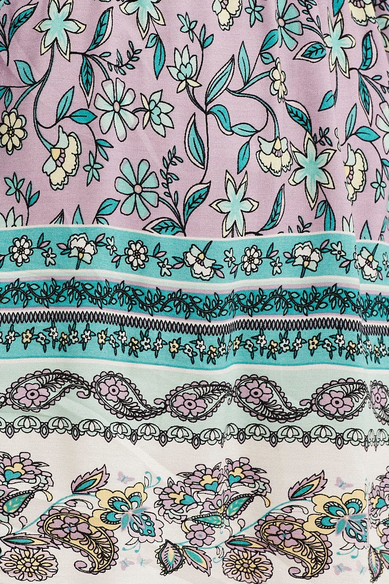 Boho Print Shirred Waist Boho Mini Skater Skirt