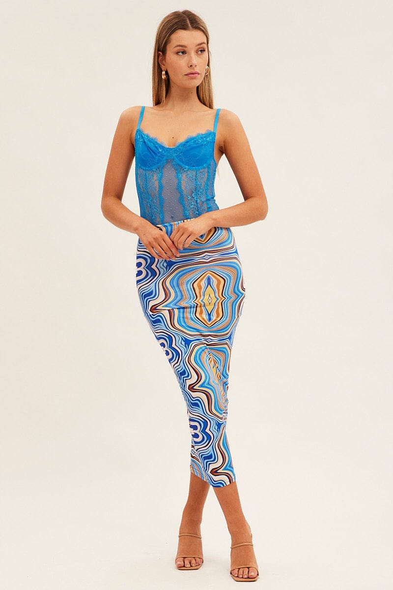 Blue Abstract Abstract Midi Skirt