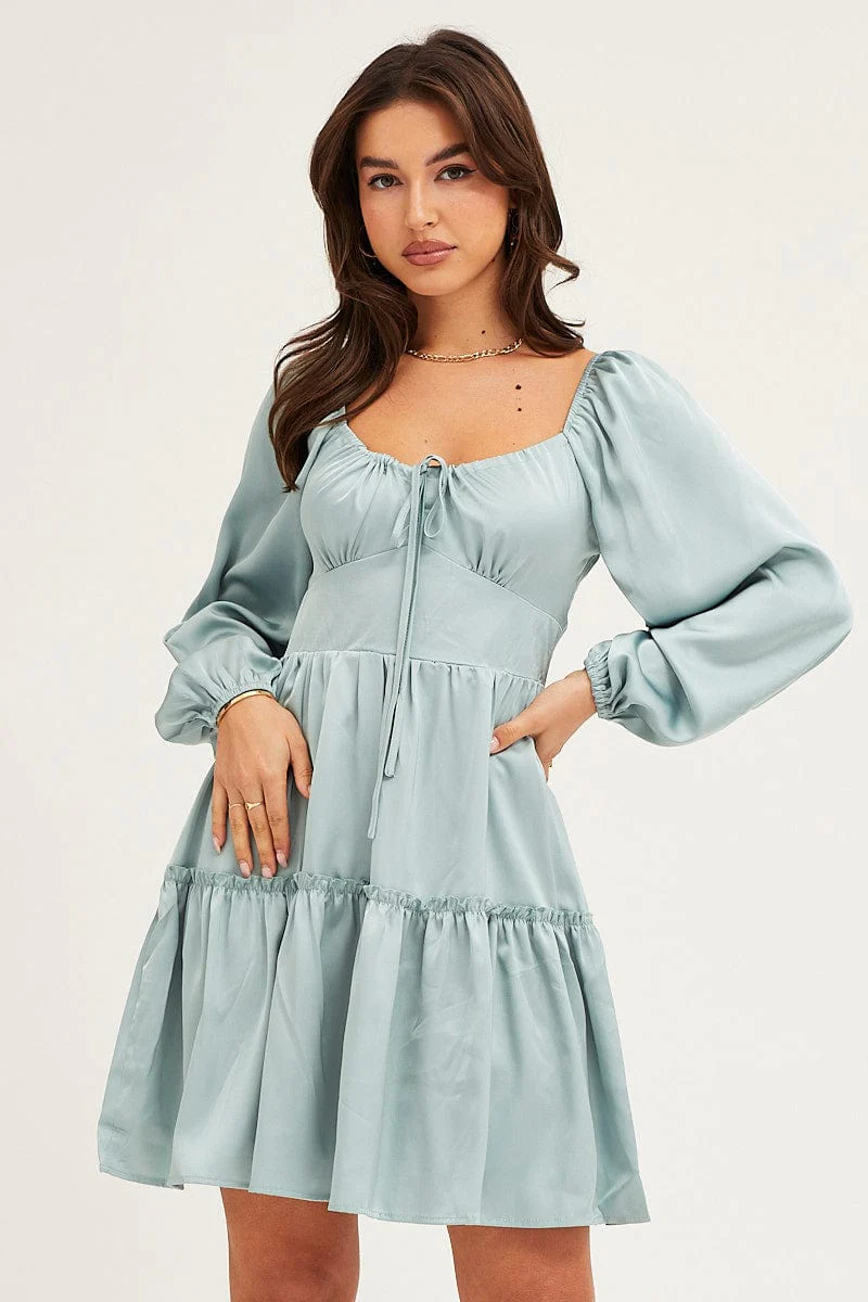 Green Ruffle Skater Dress