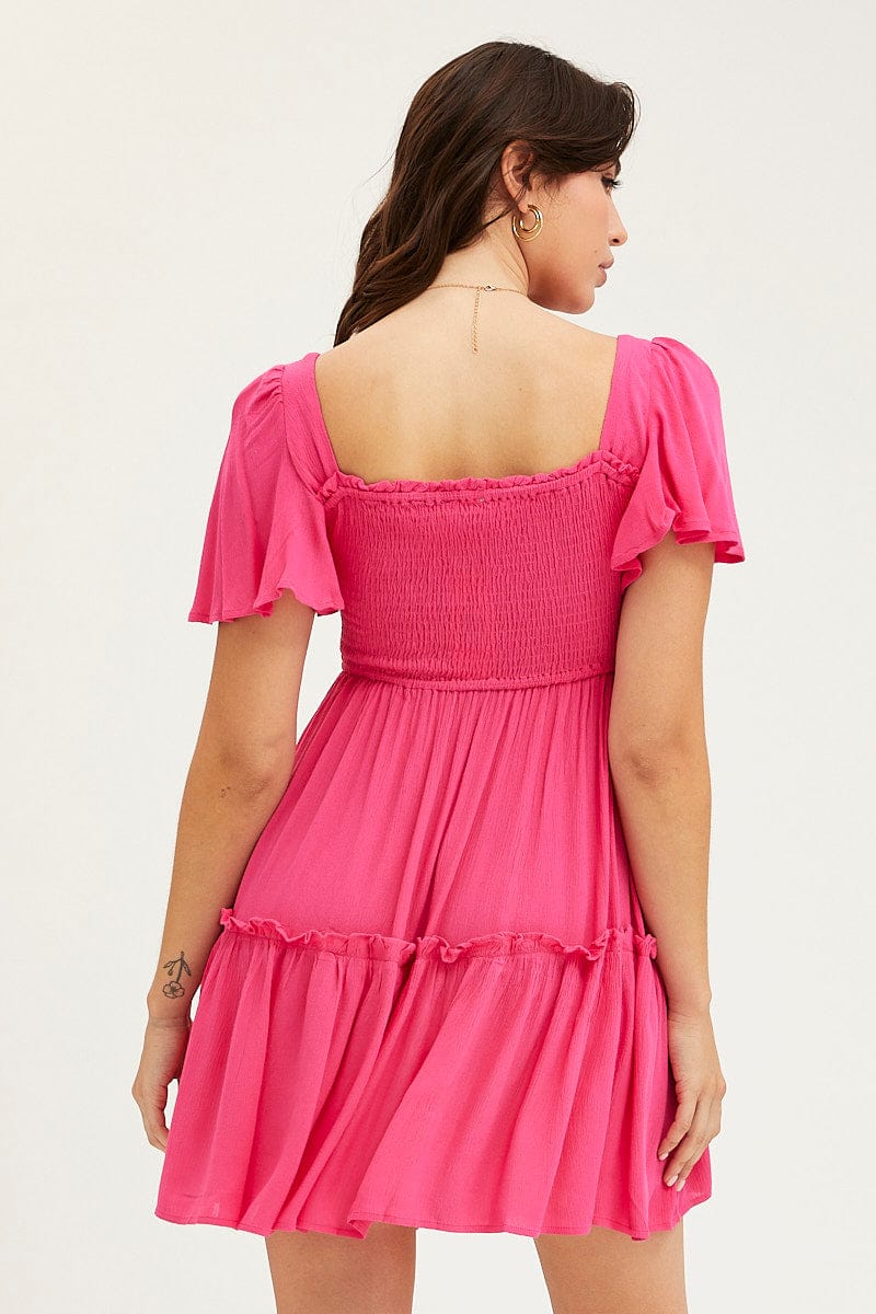 Pink Skater Dress Short Sleeve Mini