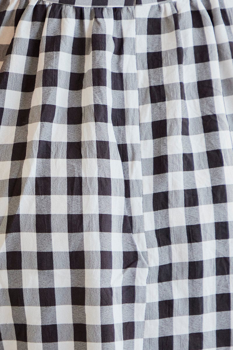 Check Mini Dress Short Sleeve Sweetheart Neckline