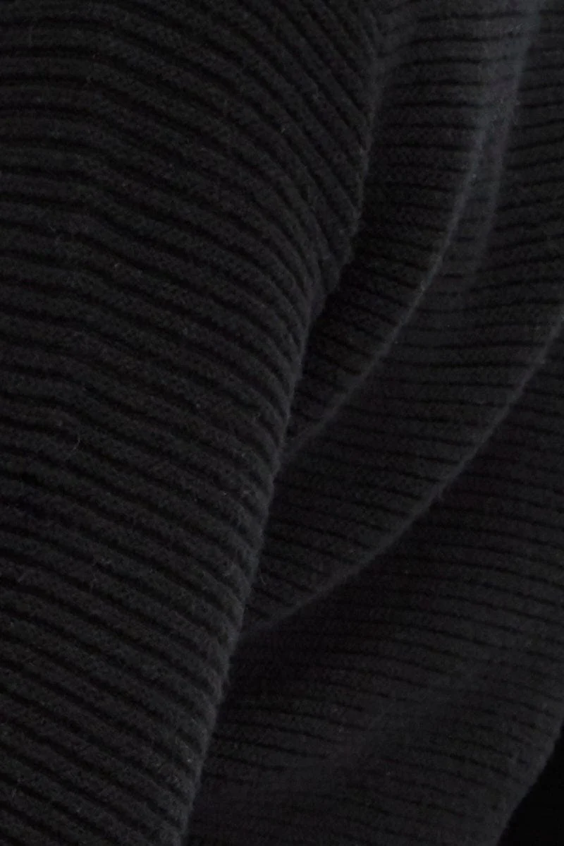 Black Knit Top Long Sleeve Crop Round Neck