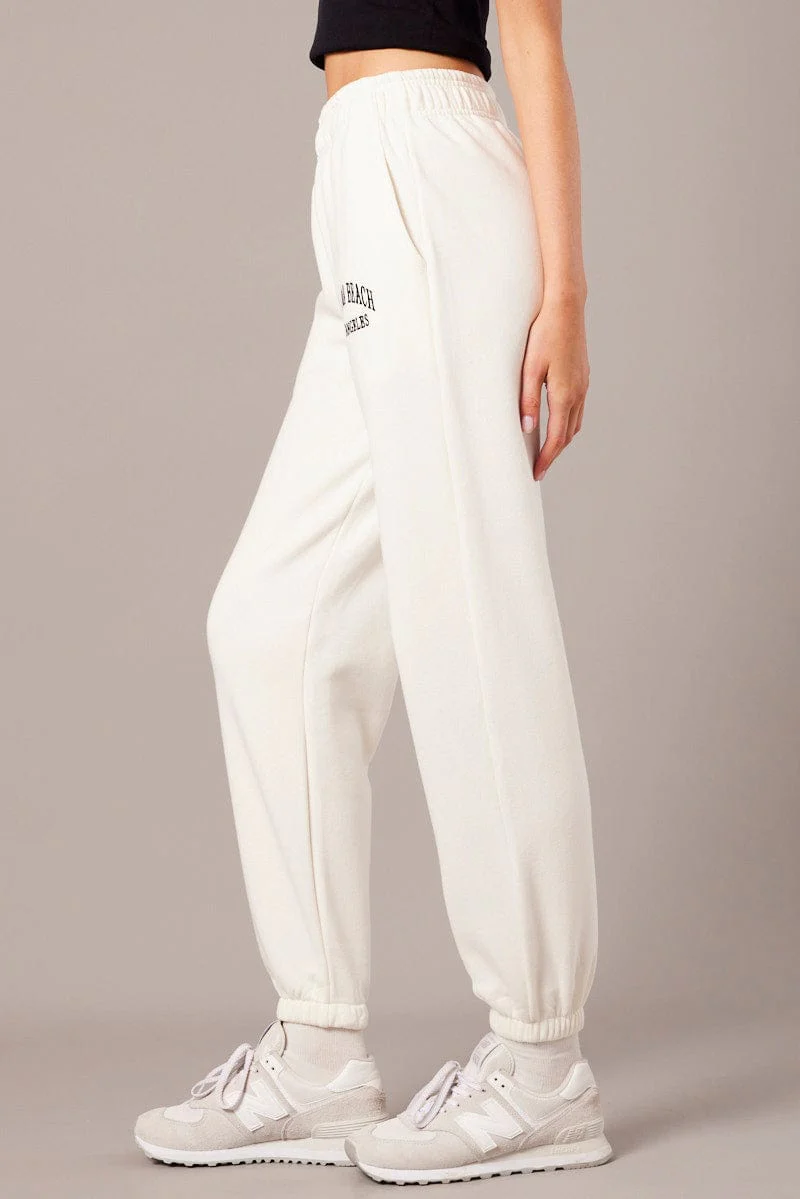 White Track Pants High Rise