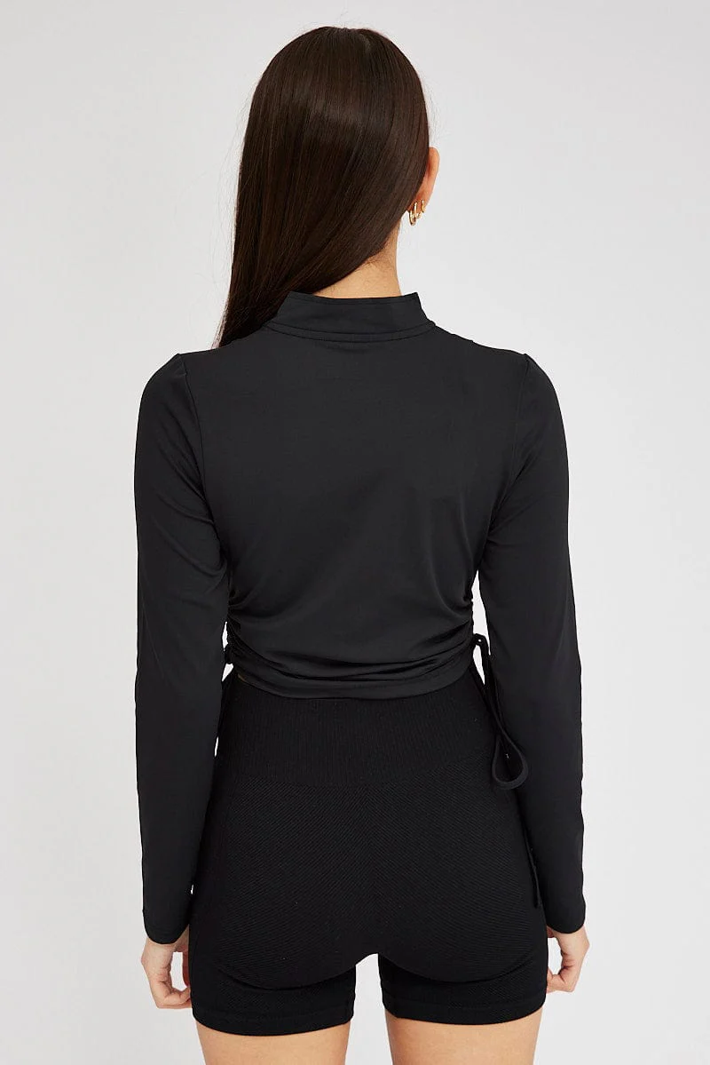 Black Zip Up Top Side Ruched