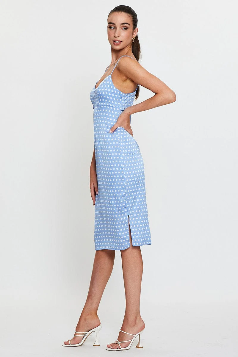 Polka Dot Midi Dress Sleeveless Evening
