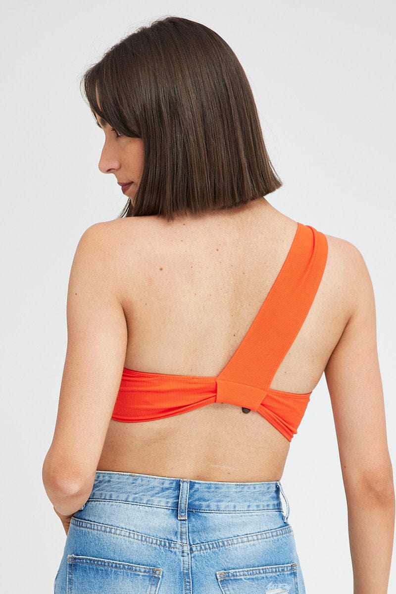 Orange Bralette Twist One Shoulder Seamless