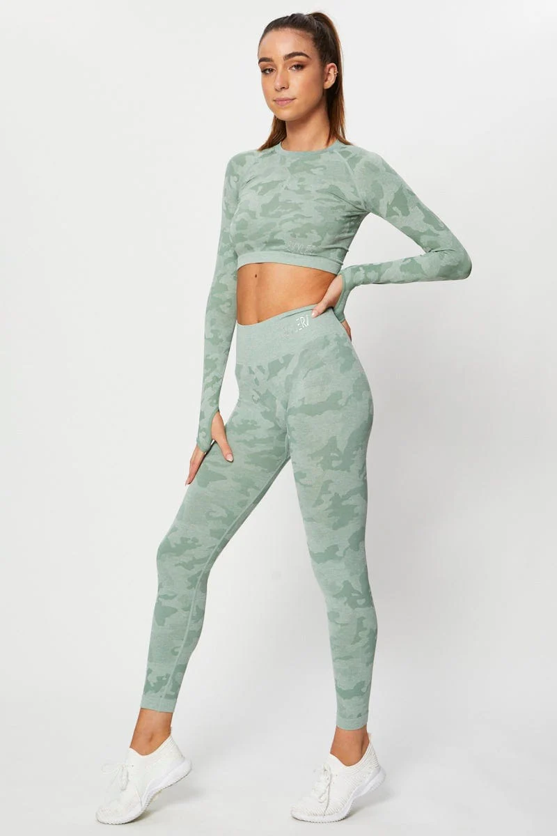 Green Seamless Camo Activewear Leggings