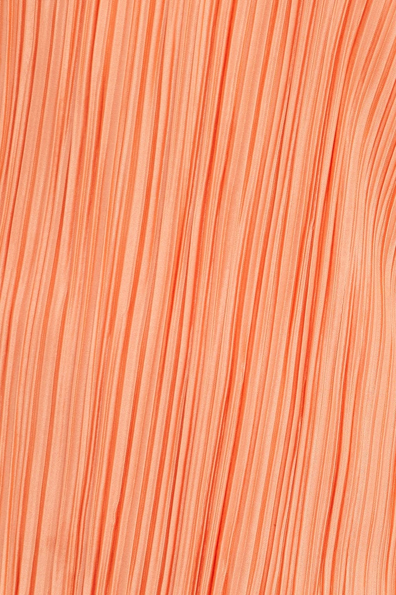 Orange Plisse Cami Sleeveless Scoop Neck